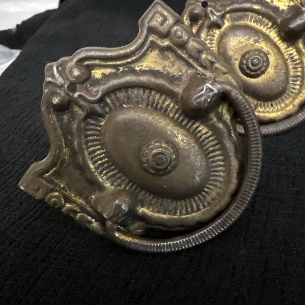 Set 4 Vintage Oval Bail Drawer Pulls Brass Tone Furniture Hardware